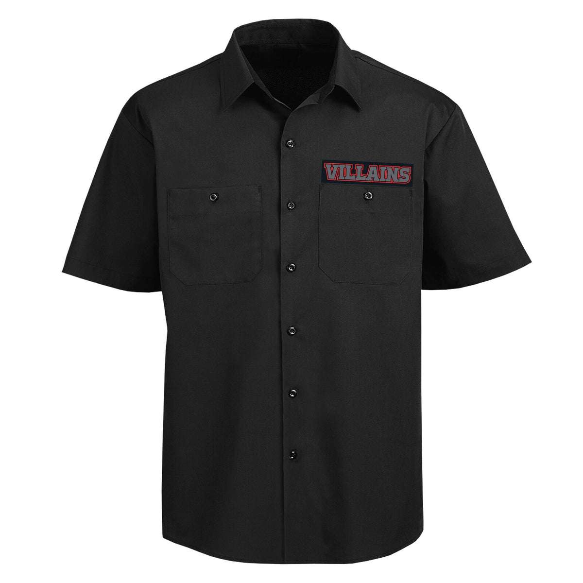 Villians_Work_Shirt_Mock-Up_Red_Gray_Front_v1